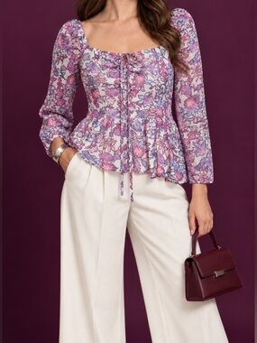 NWT French Connection Fotini Hallie Floral Peplum Blouse M $78